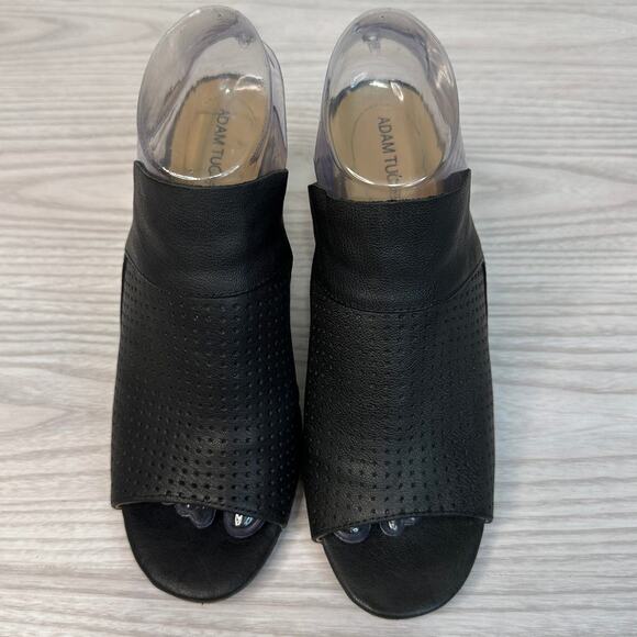 Adam Tucker Mylee Mule Sandal WMNS 8 Black Perforated Leather Block Heel Slip On - Picture 4 of 10